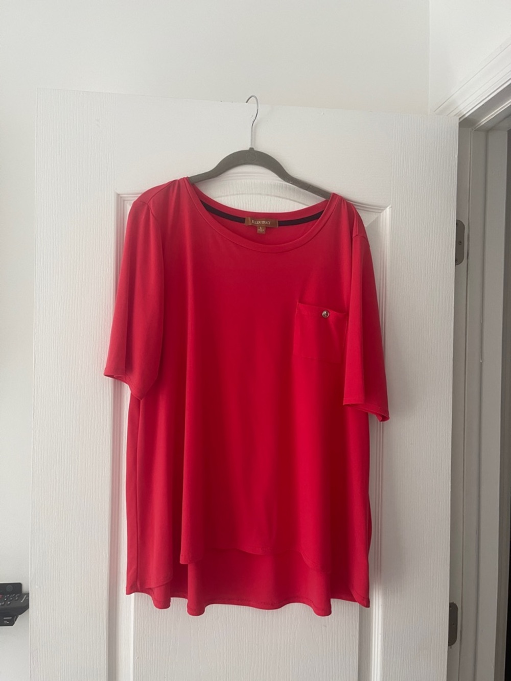 Ellen Tracy Vibrant Red Short-Sleeve Pocket Tee